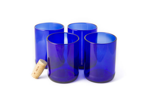 Blue Flat Bottom 12oz Recycled Wine Bottle Glasses