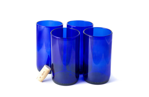 Blue Flat Bottom 16oz Recycled Wine Bottle Glasses