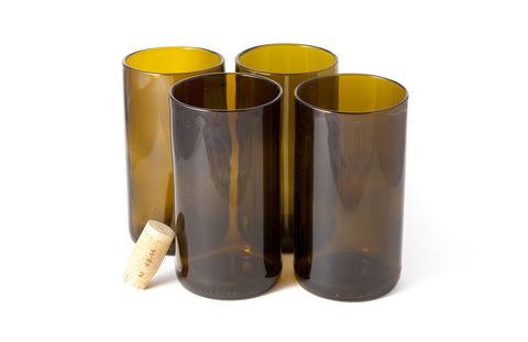 Amber Flat Bottom 16oz Recycled Wine Bottle Glasses