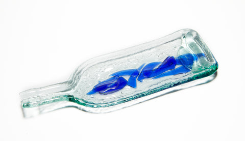 Recycled Wine Bottle Serving Tray with Blue Mosaic