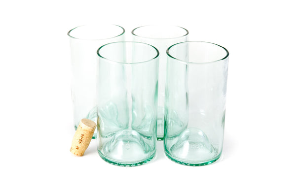 Wine Punts Recycled Wine Bottle Short Drinking Glasses in Kelly Green - 12  oz. (Set of 4)