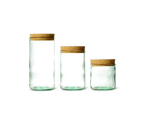 Aqua Trio - Cork Top Recycled Wine Bottle Canister Set