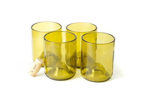 Wine Punts Recycled Wine Bottle Short Flat Bottom Drinking Glasses in Clear  (Set of 4)