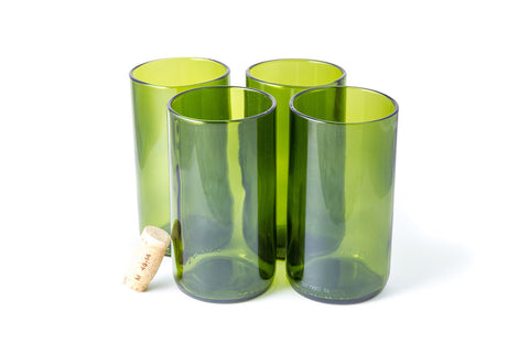Green Flat Bottom 16oz Recycled Wine Bottle Glasses