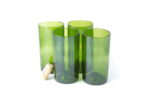 Wine Punts Recycled Wine Bottle Short Drinking Glasses in Kelly Green - 12  oz. (Set of 4)