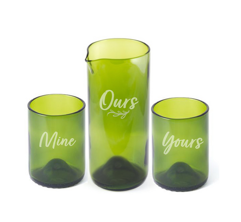 Couples Carafe & Glass Gift Set - Recycled Wine Bottles