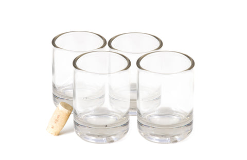 Wine Punts Recycled Wine Bottle Short Flat Bottom Drinking Glasses in Clear  (Set of 4)